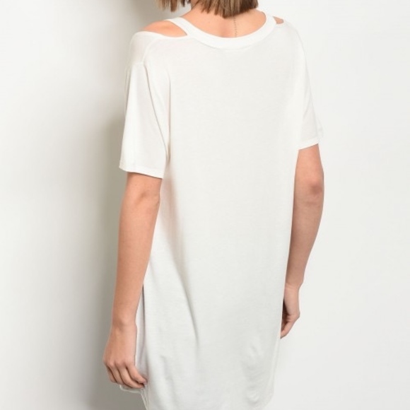 LAST 1 Ivory Short sleeve Vneck cut out jersey tee - Picture 3 of 5